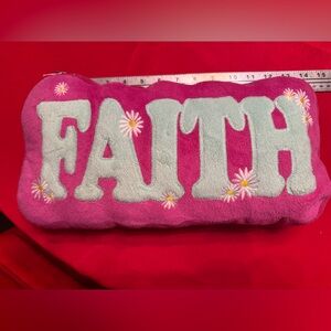 Faith Embroidered Pillow - Purple and Mint